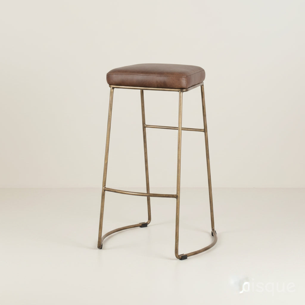 Dario tan leather bronze frame barstool wabi sabi, Bisque