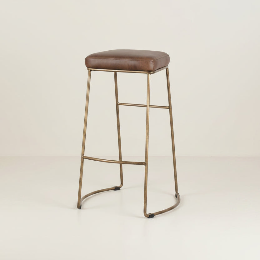 Dario tan leather bronze frame barstool wabi sabi, Bisque