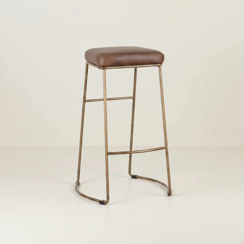 Dario tan leather bronze frame barstool wabi sabi, Bisque