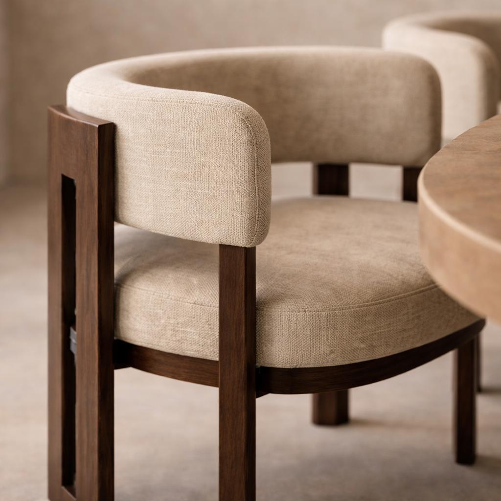 The Como : Upholstered Tub Dining Chair, with Dark Wood Frame | Cream
