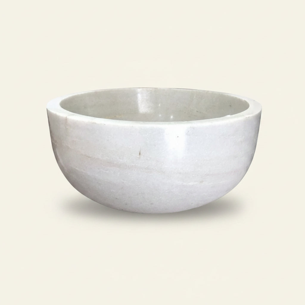 Elia white round 45cm marble basin, Wabi Sabi, Bisque