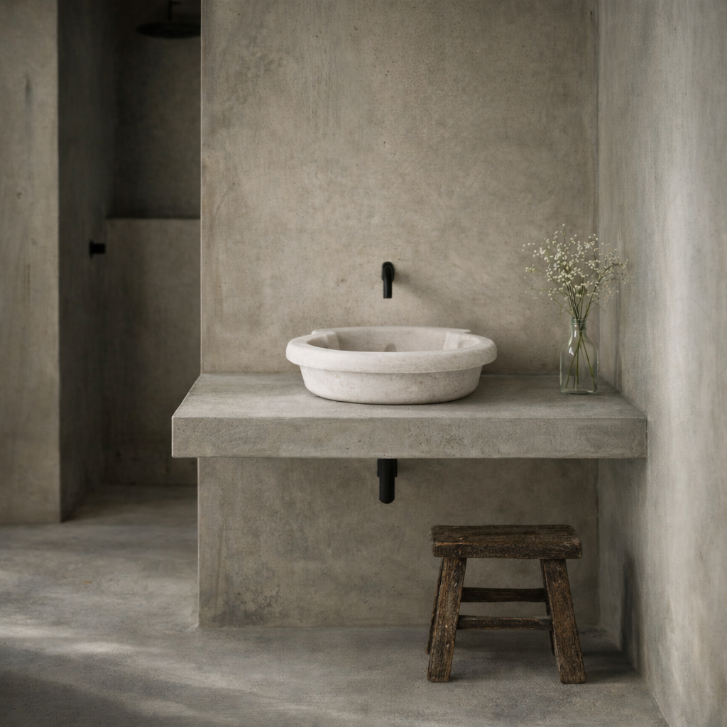 Eshana 66cm white hamam style marble basin, wabi sabi, Bisque