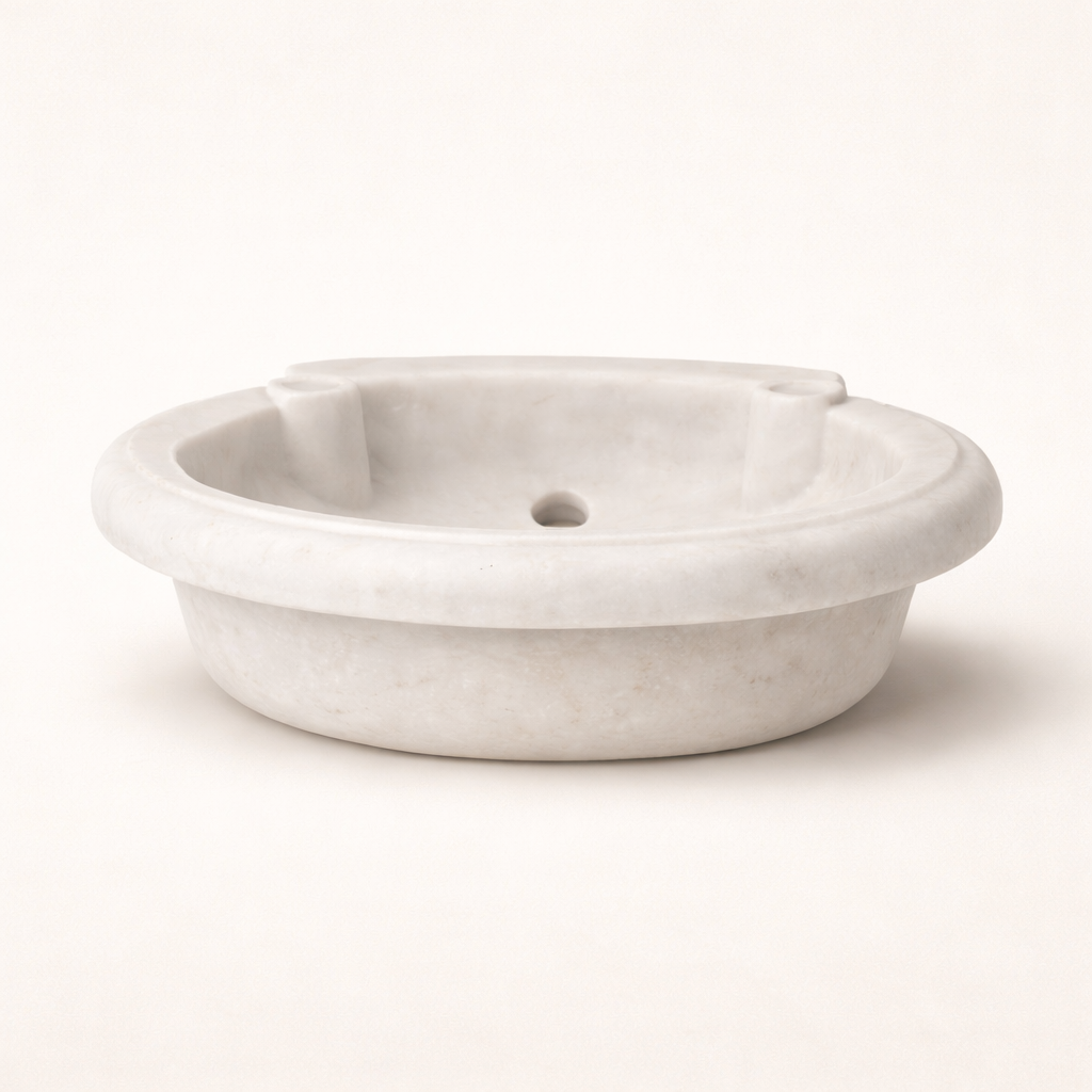 Eshana 66cm white hamam style marble basin, Wabi Sabi, Bisque