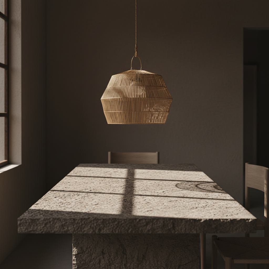 CLEARANCE PENDANT : Fatima : Rattan Angular Pendant, Natural, Small