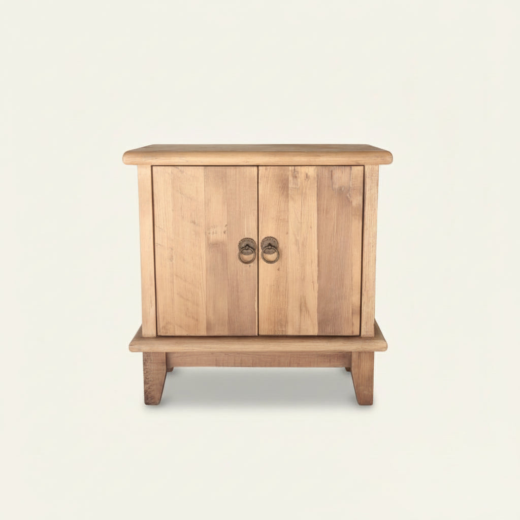 Wooden cabinet with two doors on a white background, branded 'bisque'.