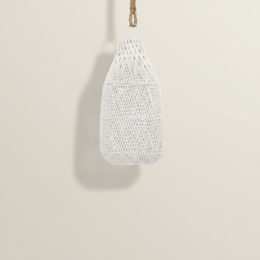 CLEARANCE PENDANT : Timoci : Open Weave Rattan Pendant, White