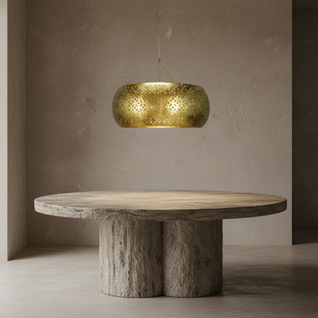 CLEARANCE PENDANT : Hema : Carved Metal Pendant Light, Large