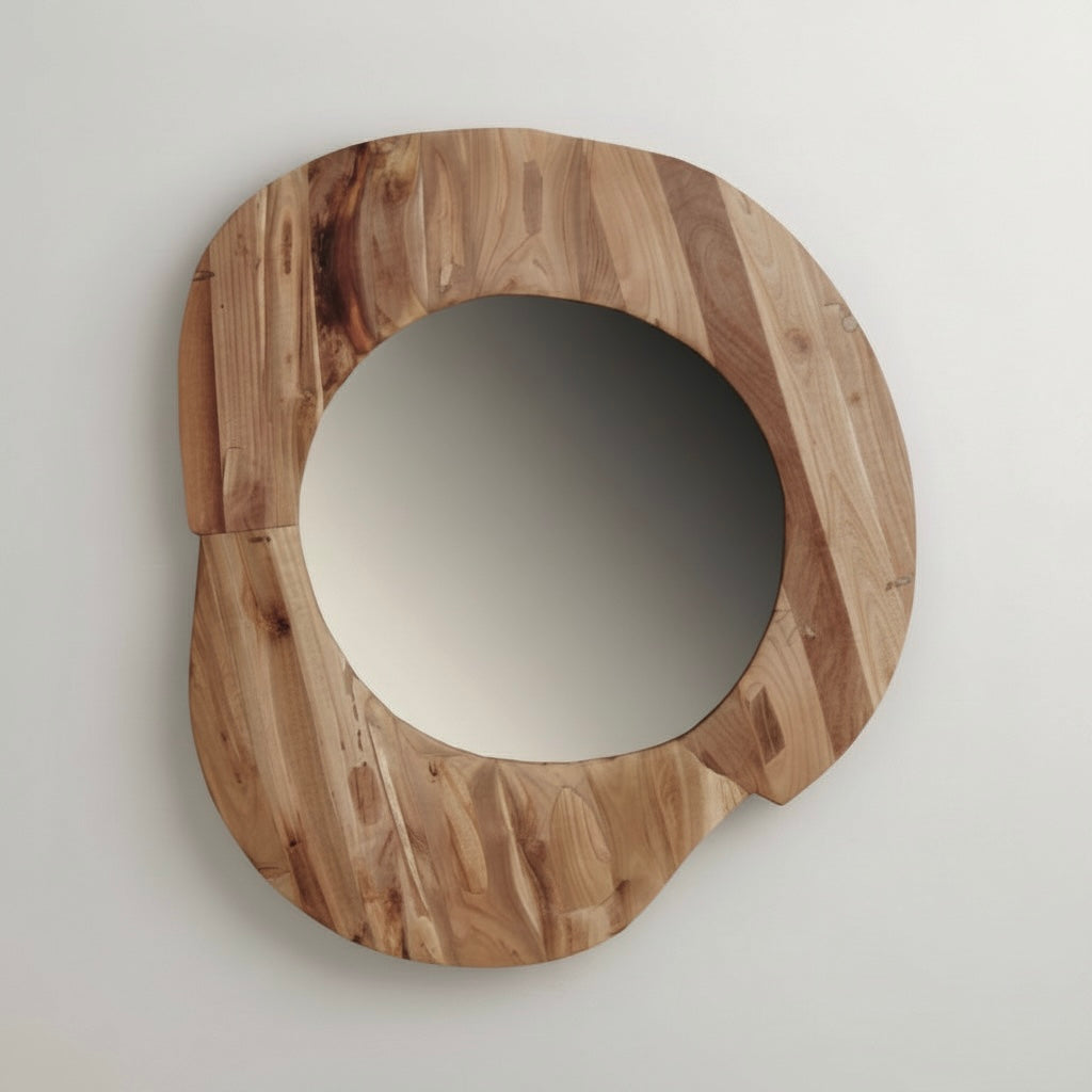 Mirror : Hennie : Asymetrical Organic Shaped Recycled Teak Mirror, 80cm