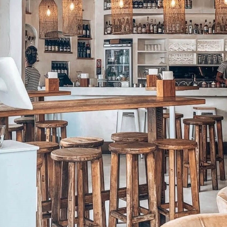 huang recycled pine round barstool at Mez Club, Byron Bay