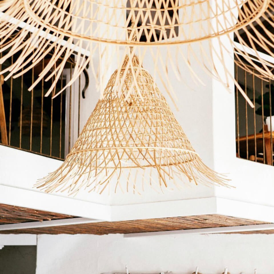 Bakara : Cone Shaped Rattan Pendant, Natural, Large