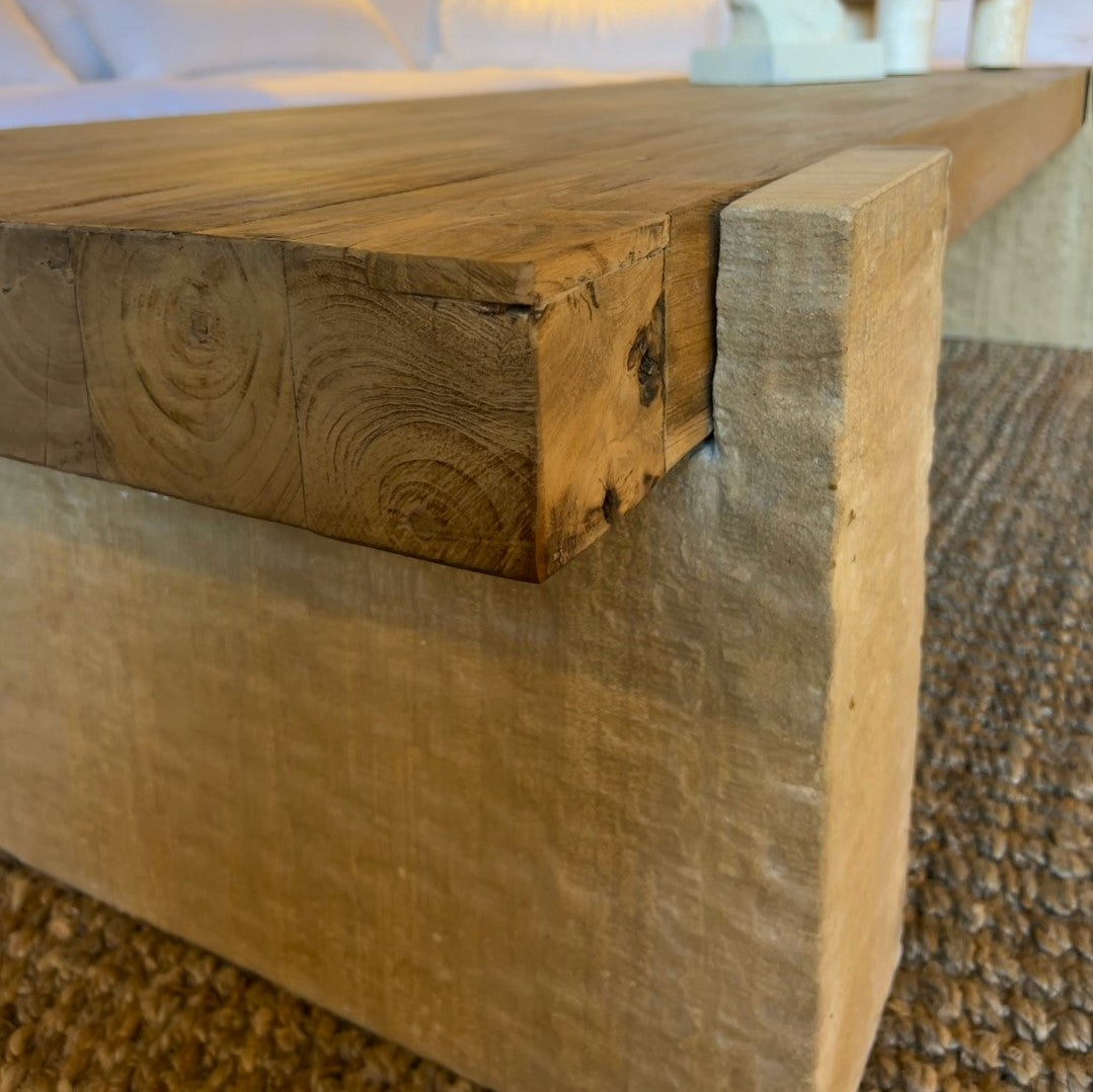 Coffee Table : Amhara : Reclaimed Teak Top with Stone Cream Legs