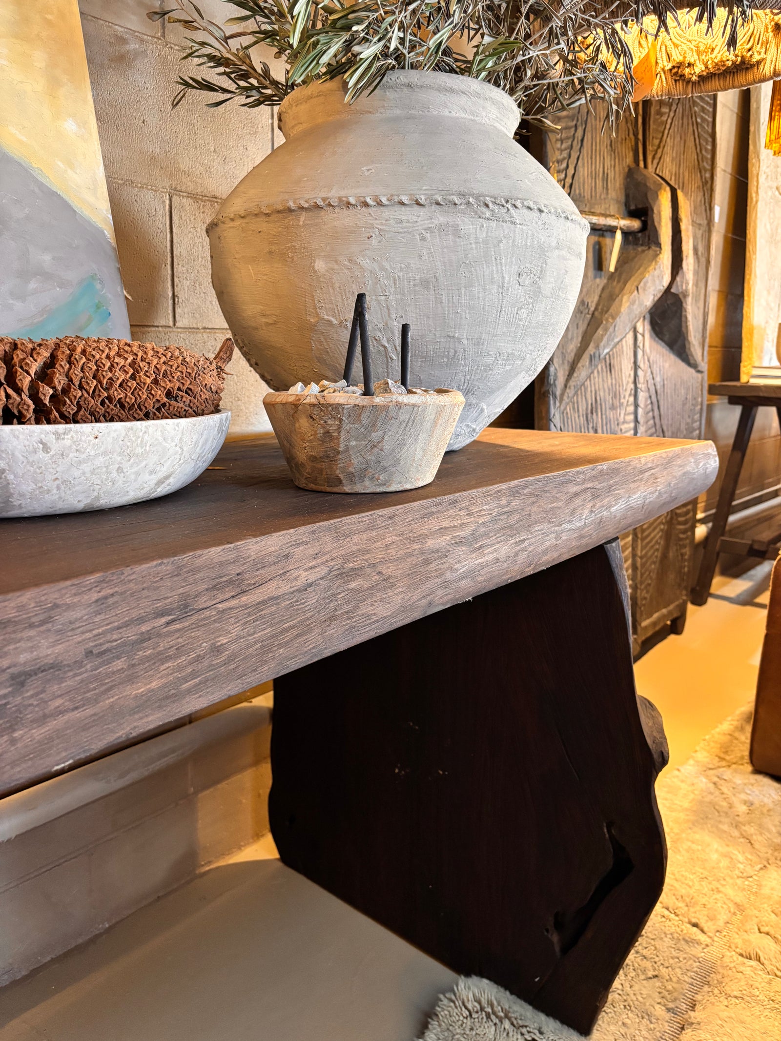 Imola : Reclaimed Teak 210cm Raw Edge Console : Dark Stain