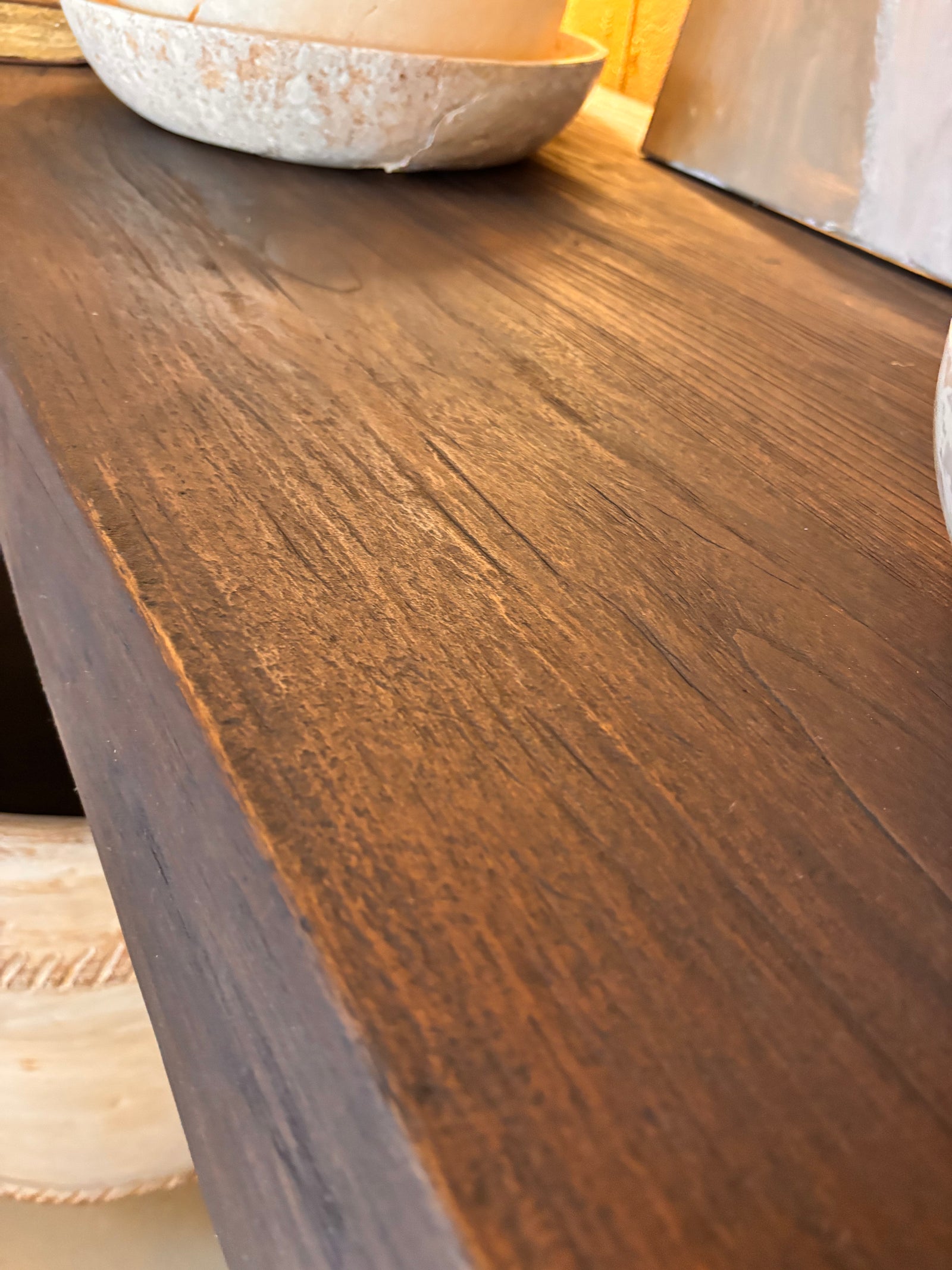 Imola : Reclaimed Teak 210cm Raw Edge Console : Dark Stain
