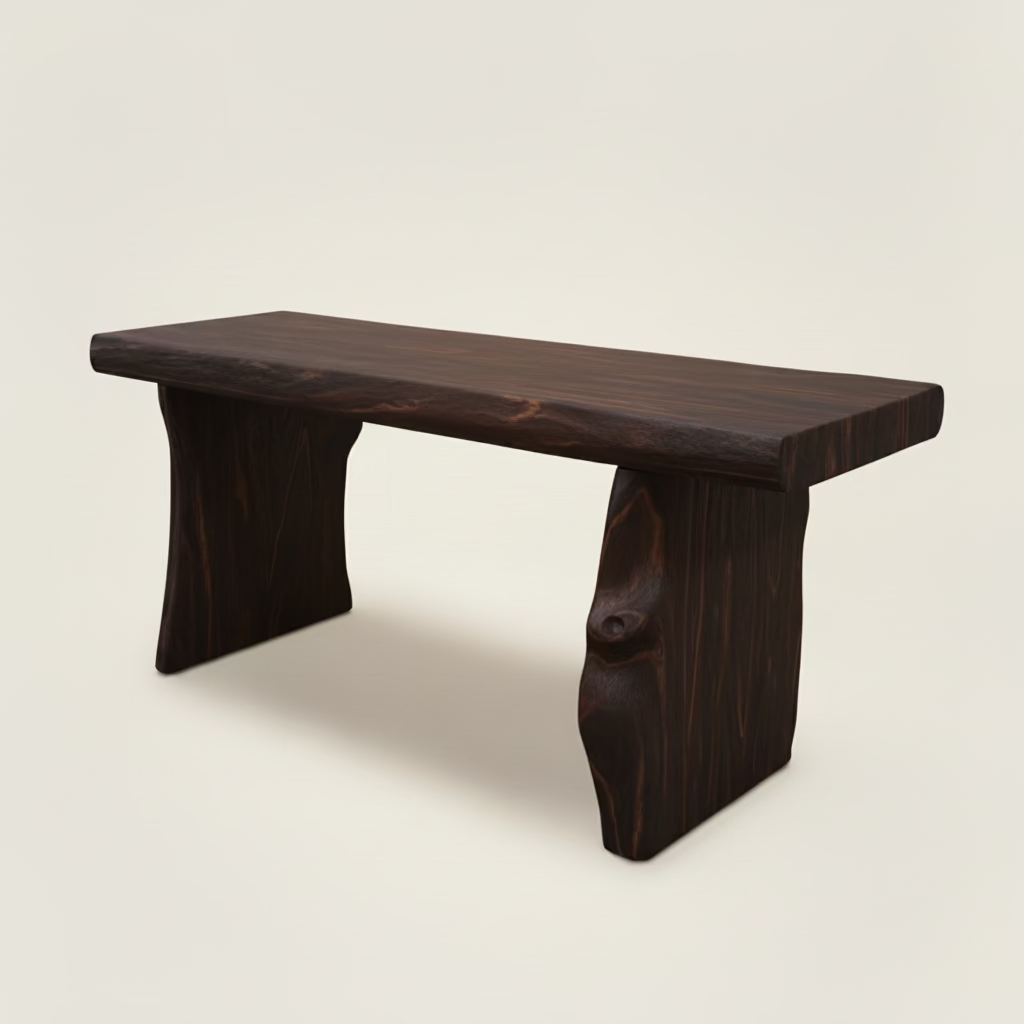 imola reclaimed teak 210cm raw edge console, dark stain. bisque traders.