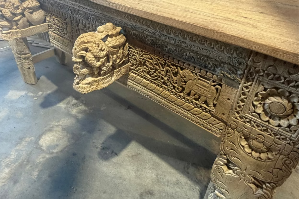 Console : Indra : Carved Authentic Old Indian Piece converted in to a 187cm Console