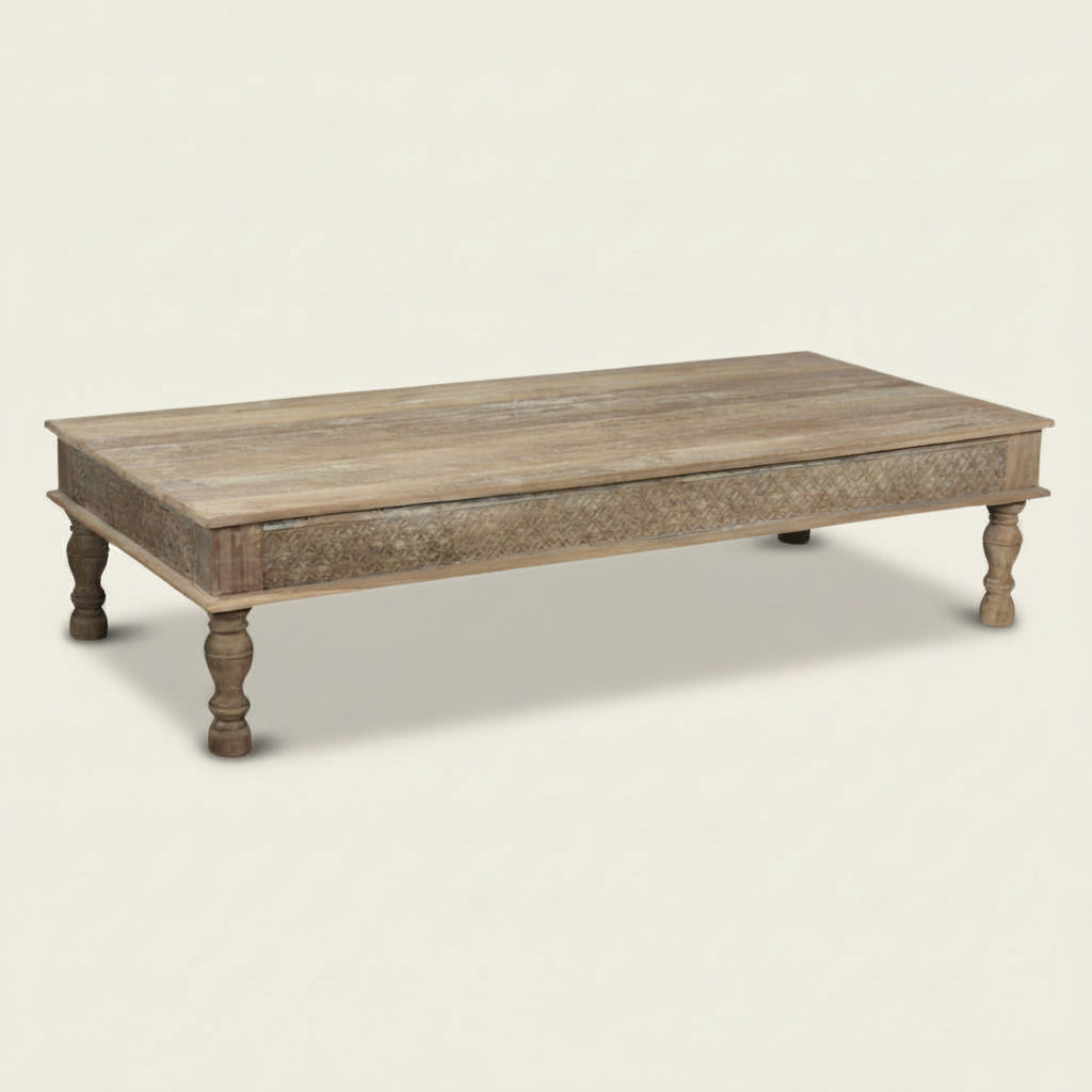 iran carved indian teak coffee table, bisque