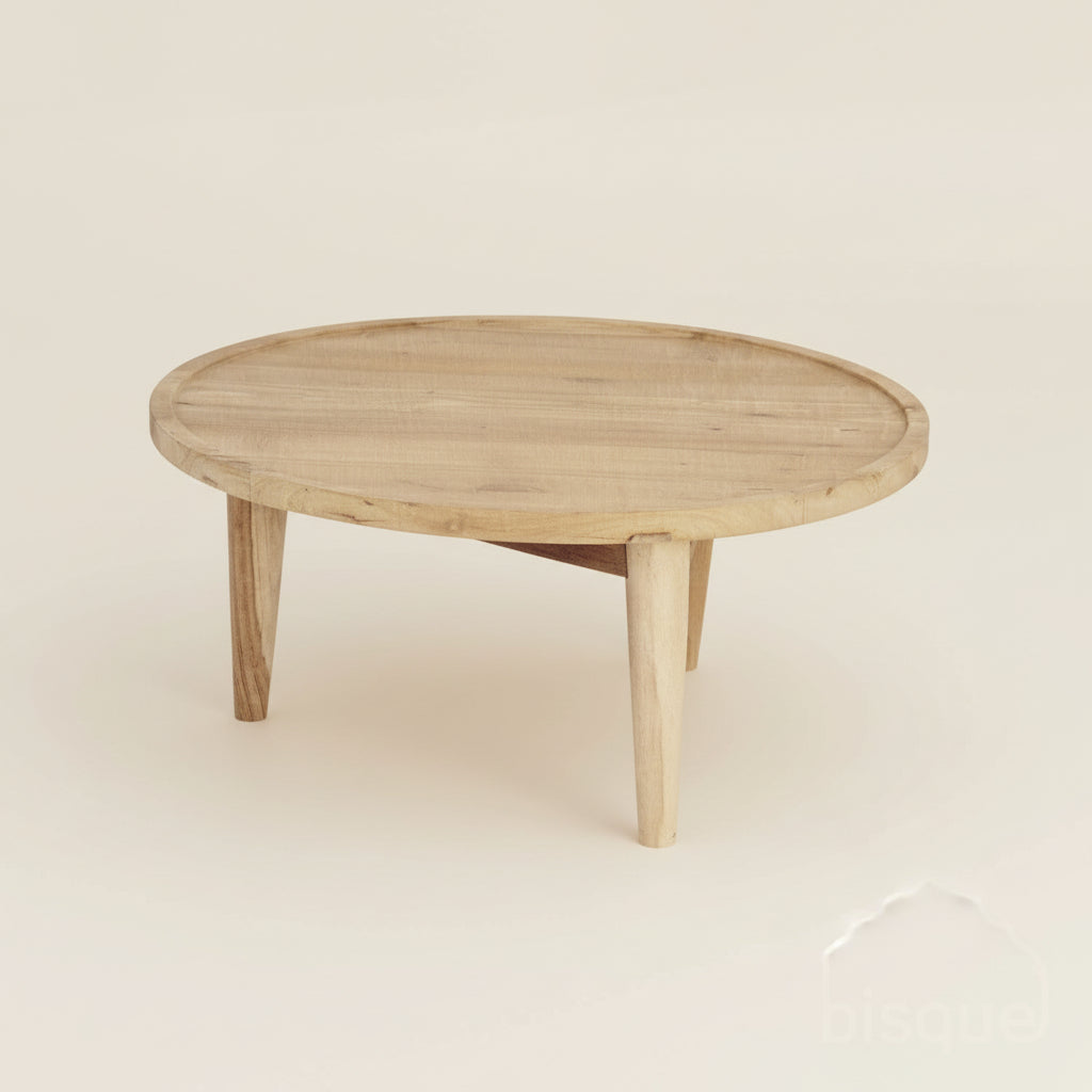 Irana Bleached Teak Wood Round Coffee Table 75m