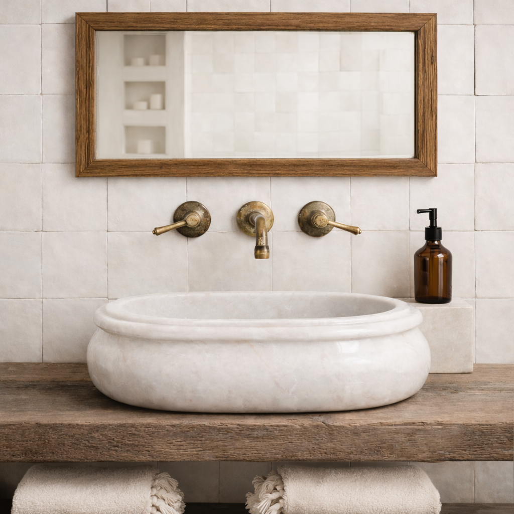 Isha 64cm white oval marble basin