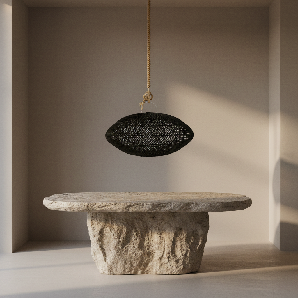 CLEARANCE PENDANT : Jayo : Squat Rattan Pendant, Black