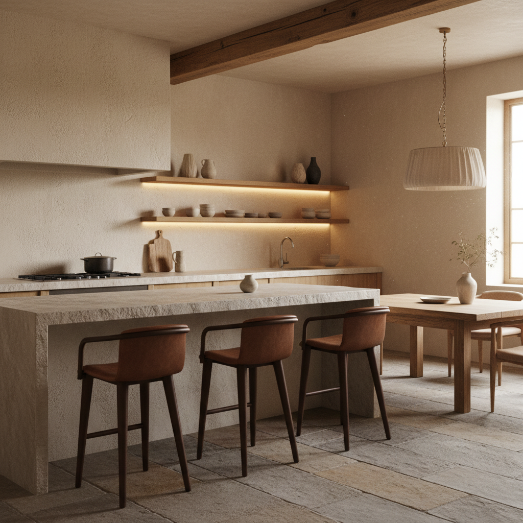Bar Stool: Jordano, Tan Leather seat and brown frame. 65cm h