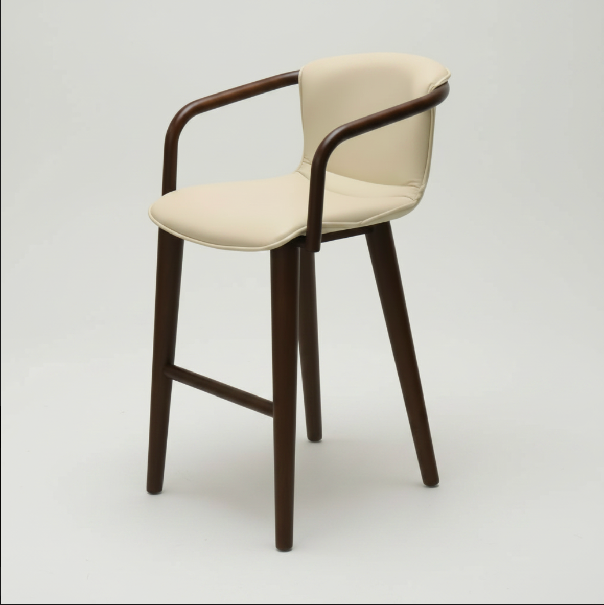 Jordano cream leather with dark wood frame barstool, 65cm seat height, wabi sabi, Bisque