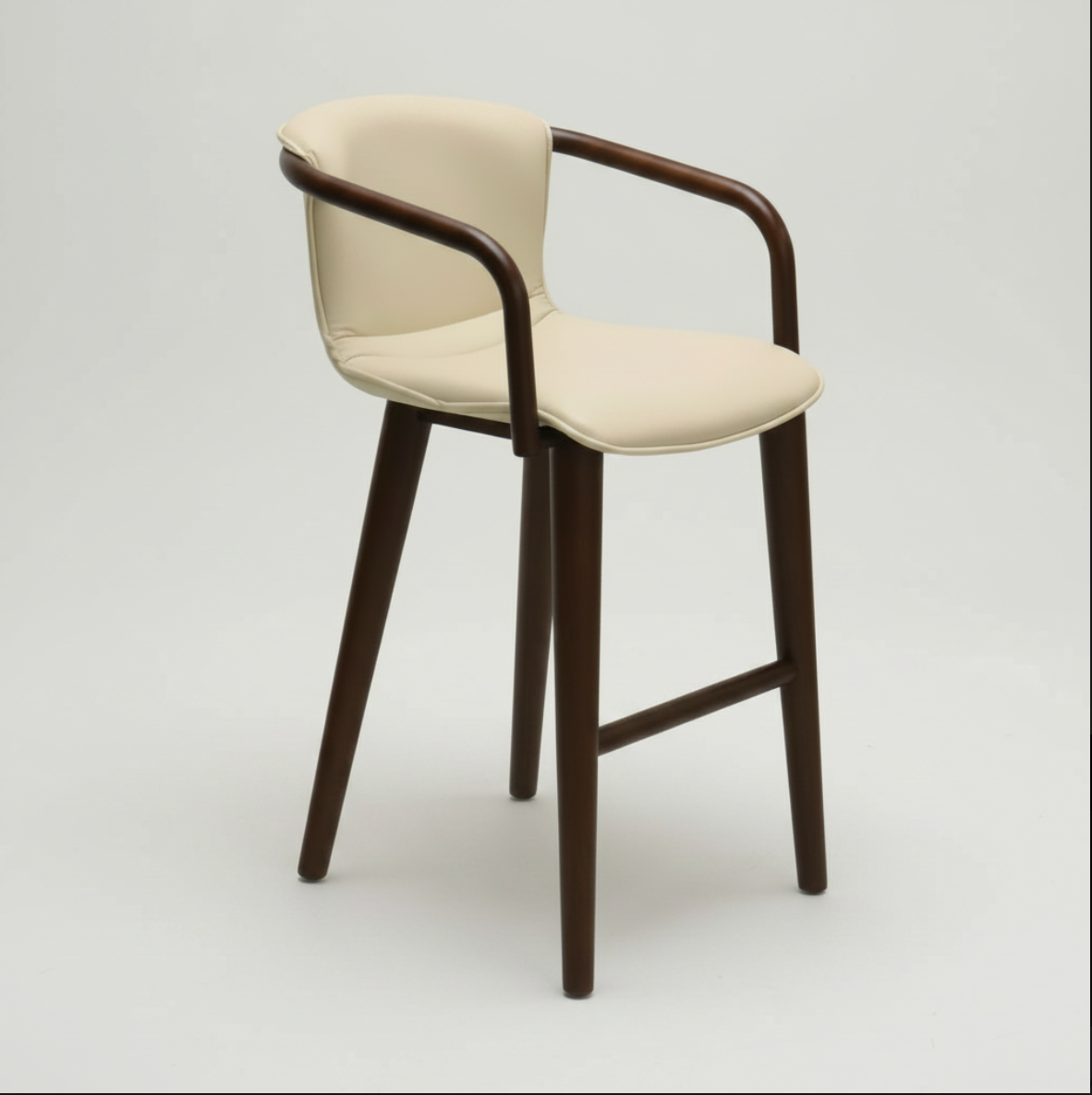 Jordano cream leather with dark wood frame barstool, 65cm seat height, wabi sabi, Bisque