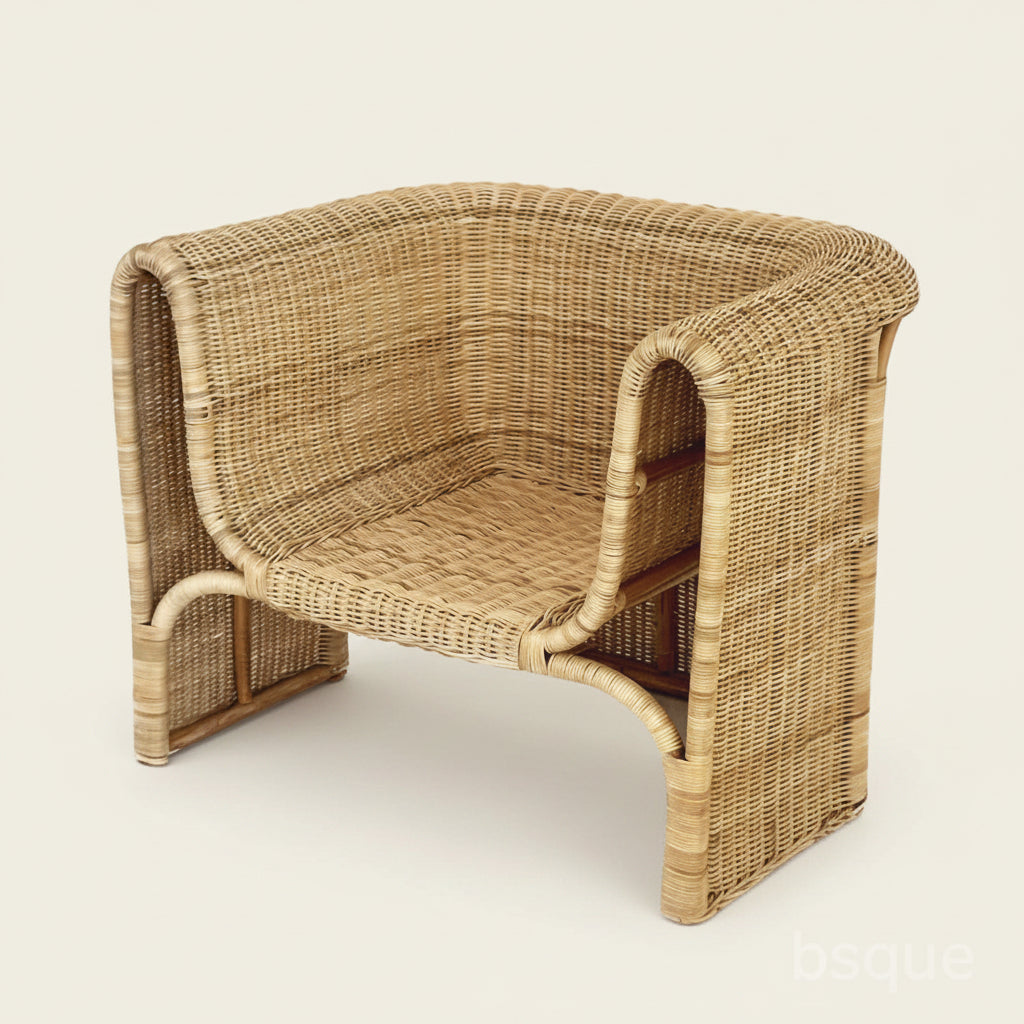 Kojo U-shaped modern natural rattan occasional chair, bisque traders.