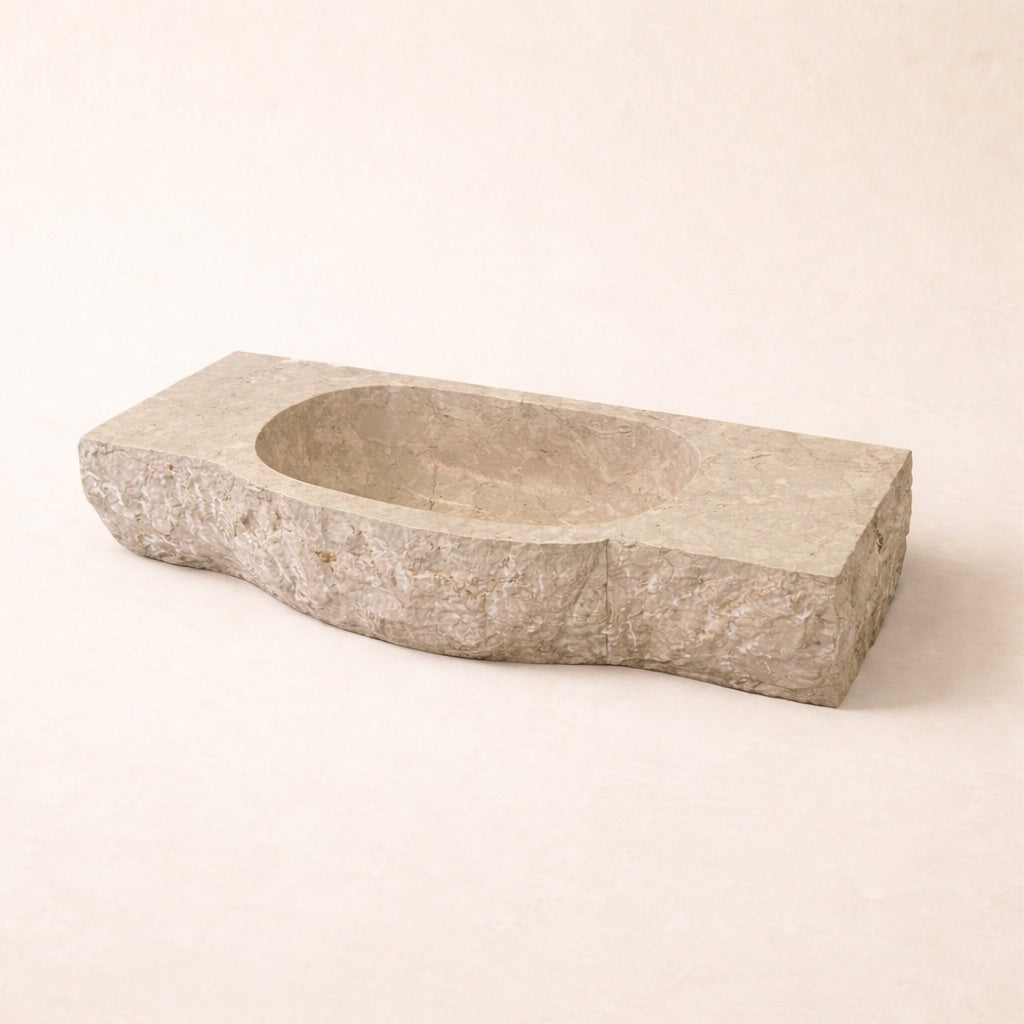 Basin: Kwesi, Long Sculpted Cream Raw Exterior Cream Marble