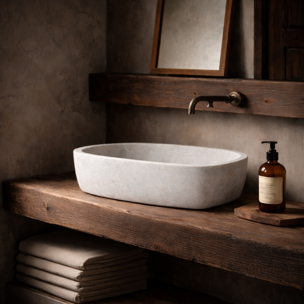 Layla 60cm oval marble basin, Bisque