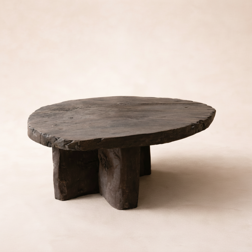 Dark Reclaimed, Recycled Wood Organic Raw Edge Coffee Table Wabi Sabi