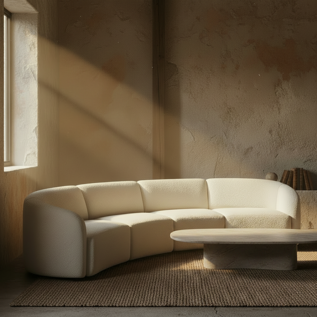 Sofa : Luca : Curved Modular Off White Upholstered 95 cm deep 4.3 m Sofa
