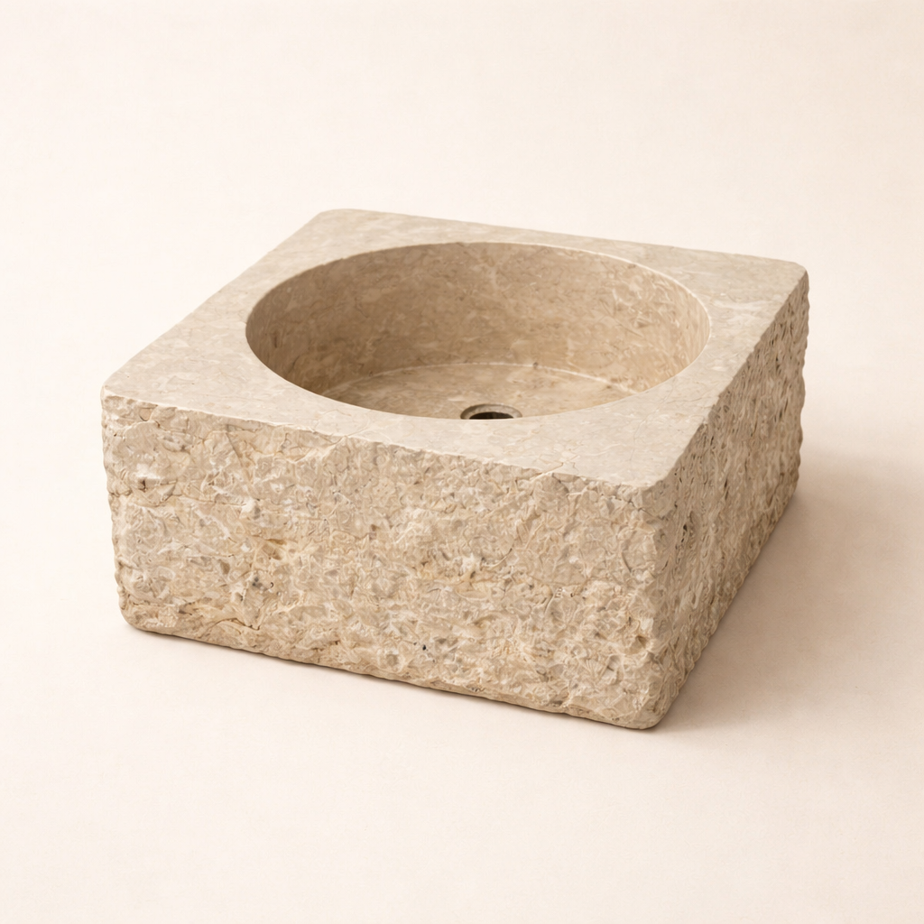 Basin: Lumbani, Square Cream Raw Marble Basin