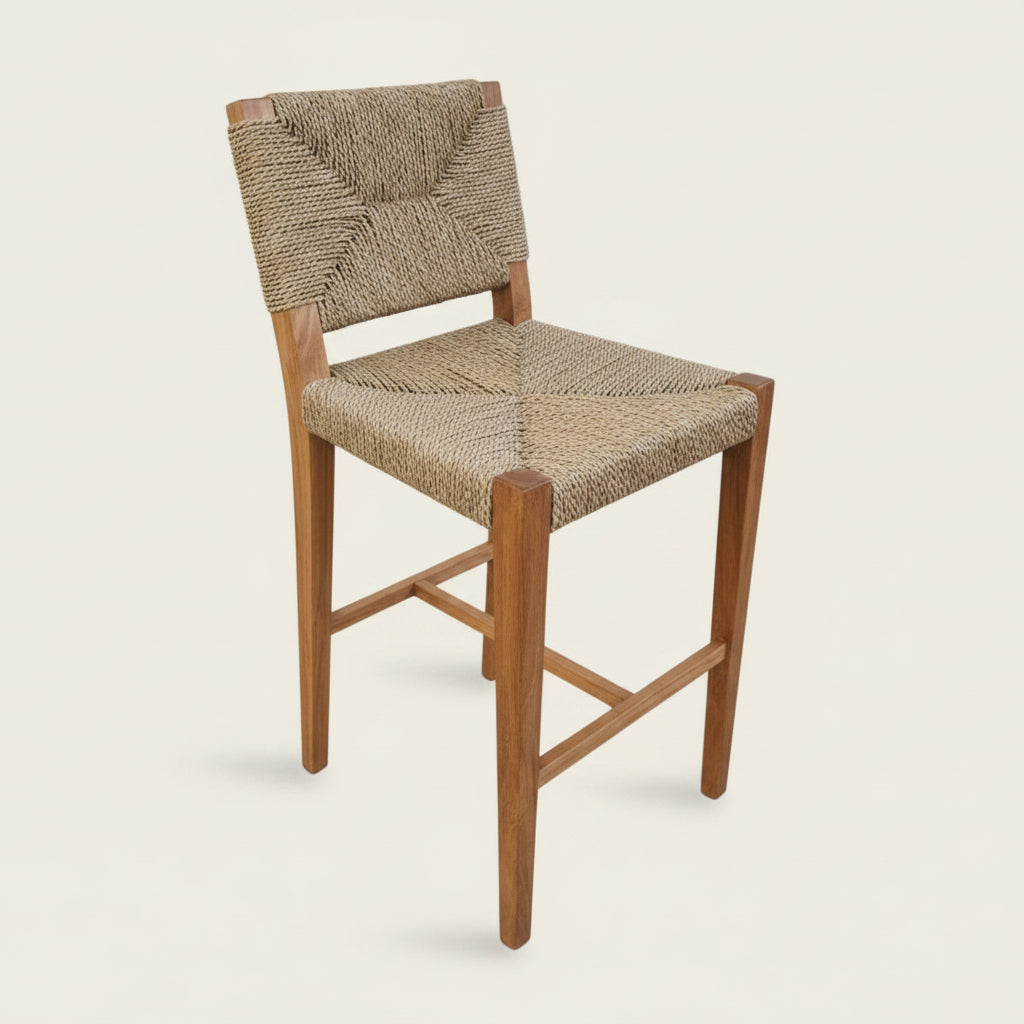 Maisie seagrass and teak barstool, Wabi Sabi, Bisque