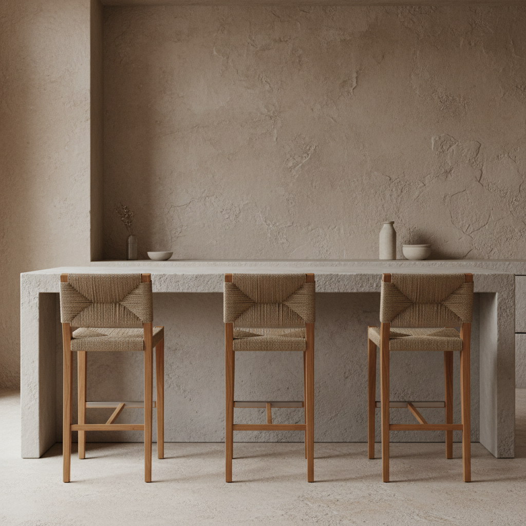Maisie seagrass teak barstool wabi sabi, Bisque