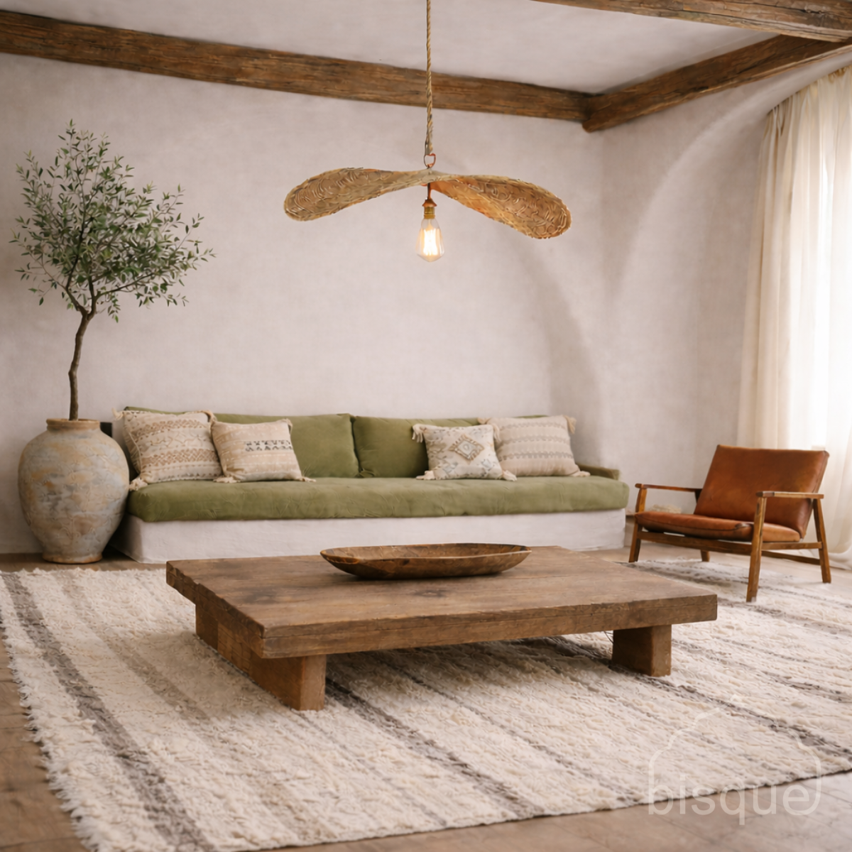 CLEARANCE PENDANT : Marica : Rattan Thin Wave Pendant Light, in two sizes 75cm and 90cm