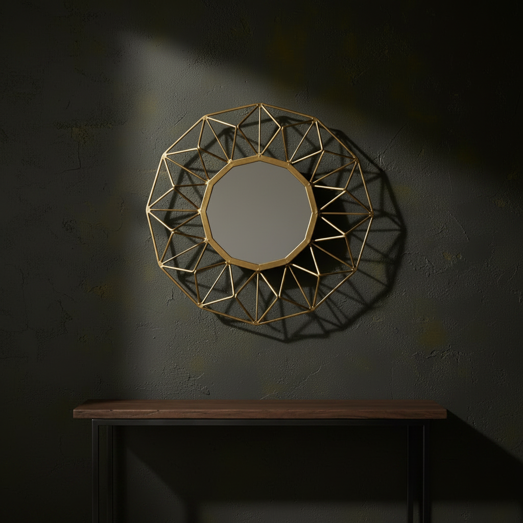 Mirror : Ciana : Brass Round Mirror with Diamond Pattern, 89cm