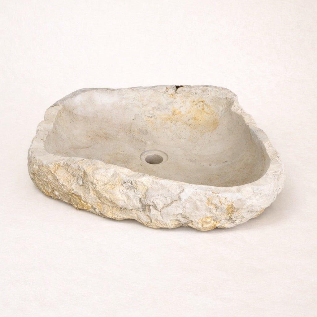 Myra 60-75cm long organic form fossilised coral basin, Wabi Sabi, Bisque