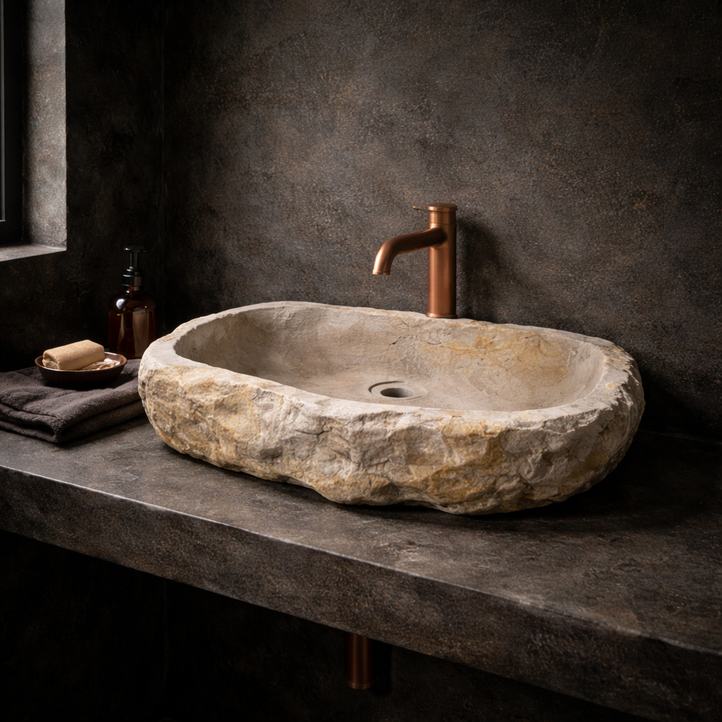 Myra 60-70cm long organic form fossilised coral basin, Wabi Sabi, Bisque