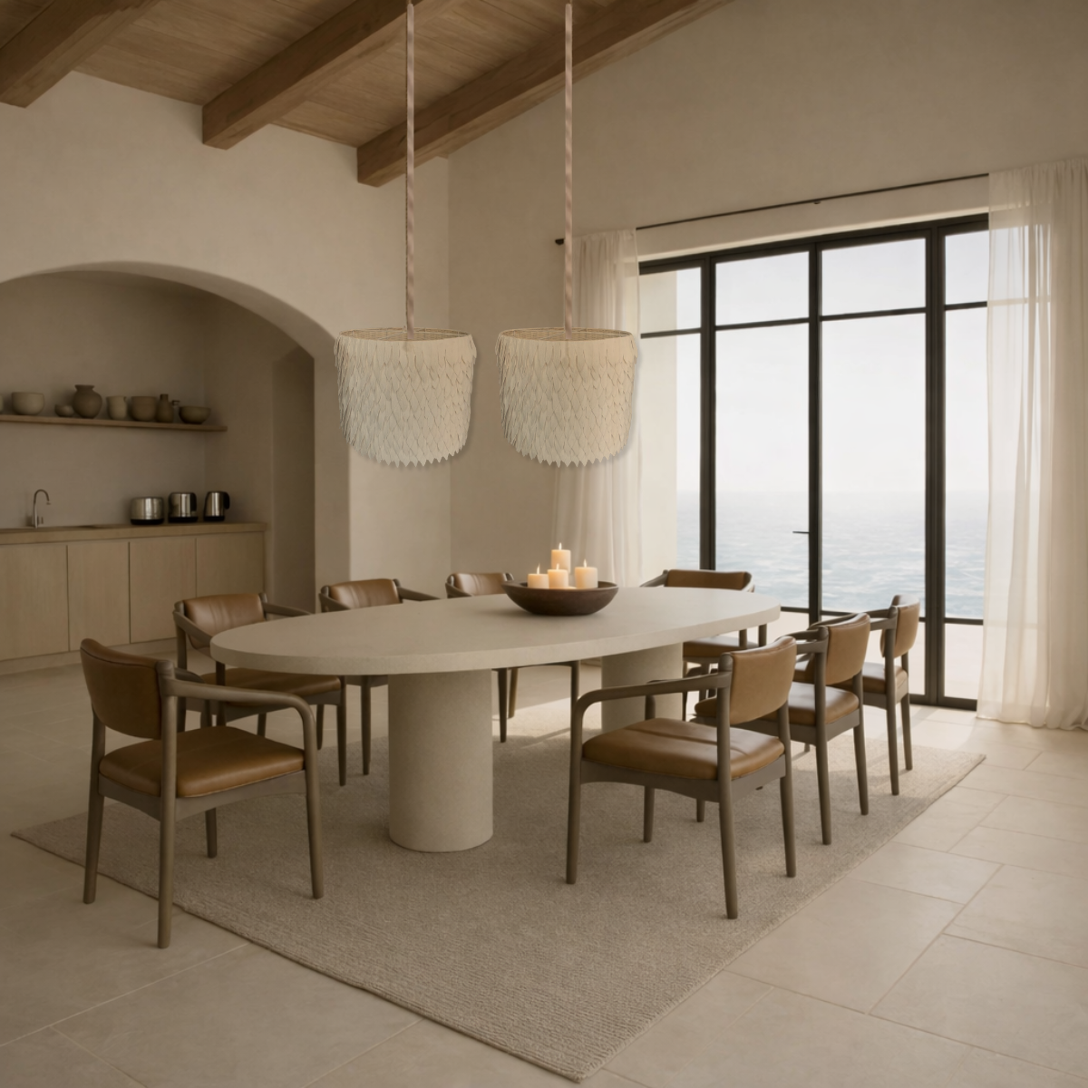 Pendant Light: Nsombe, Cotton Cream Drum Pendant Light. 70cm