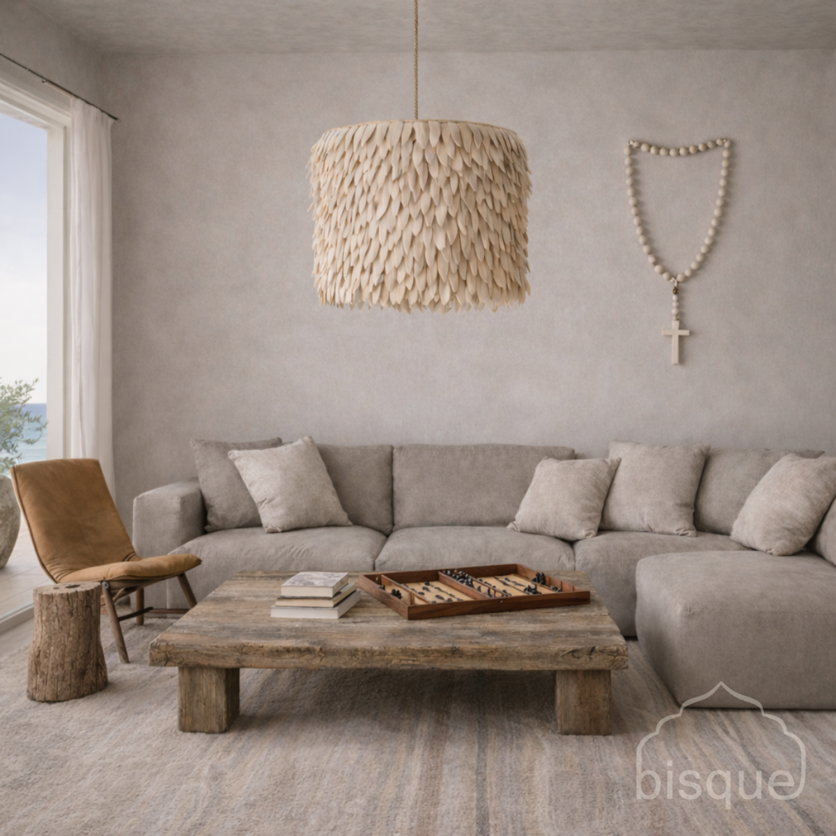 Pendant Light: Nzinga, Drum 70cm Coconut Pendant Light, Large