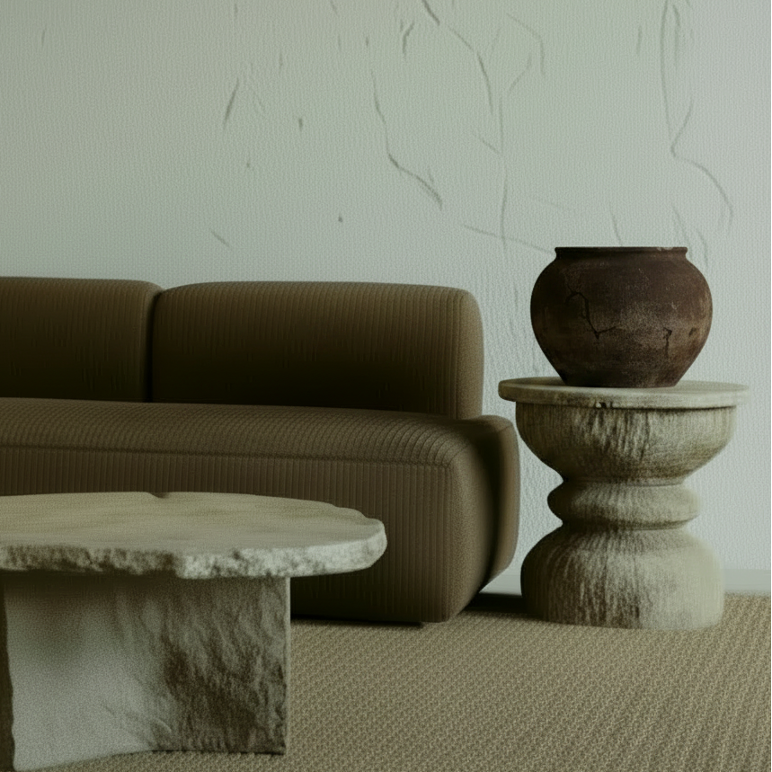 ukhal side table in living room . Bisque