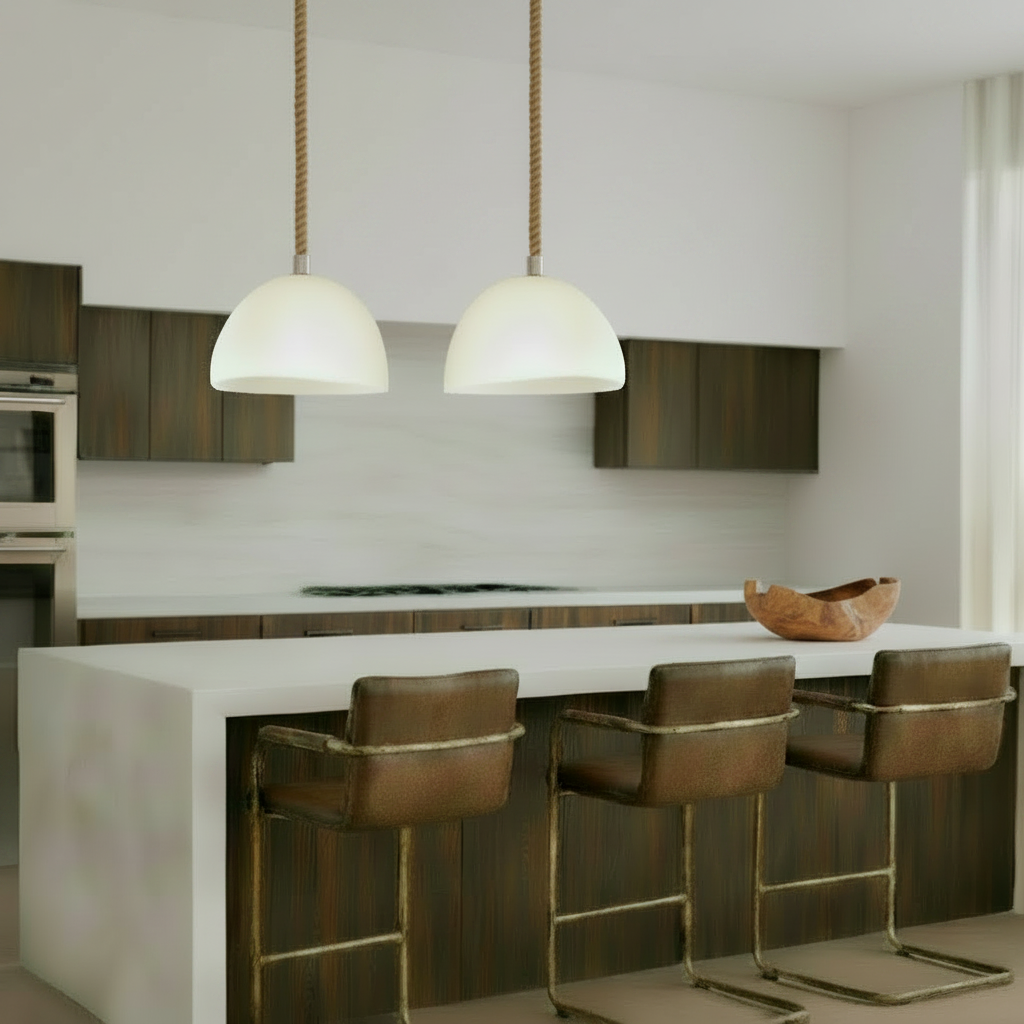 Omari Pendant Light & Alessia, Tan Leather, Bronze Metal Framed Bar Stool