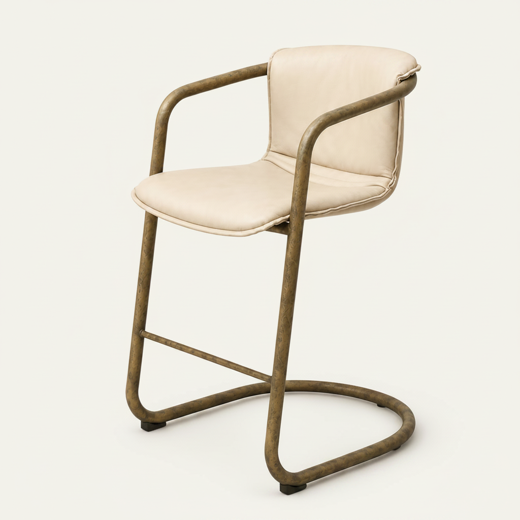 Orlando cream leather, bronze metal frame barstool, Bisque