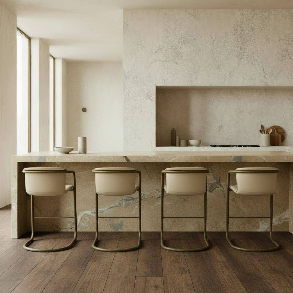 Orlando cream leather barstools, kitchen scene, Bisque