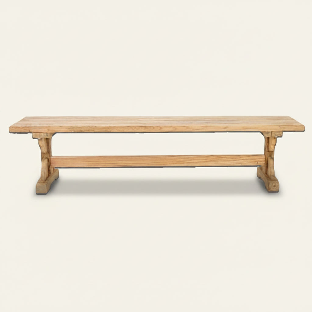 Piet : Carved Leg Recycled Teak Outdoor Bench Seat, Bleached 250cm