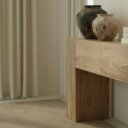 reclaimed teak chunky leg console with drawers