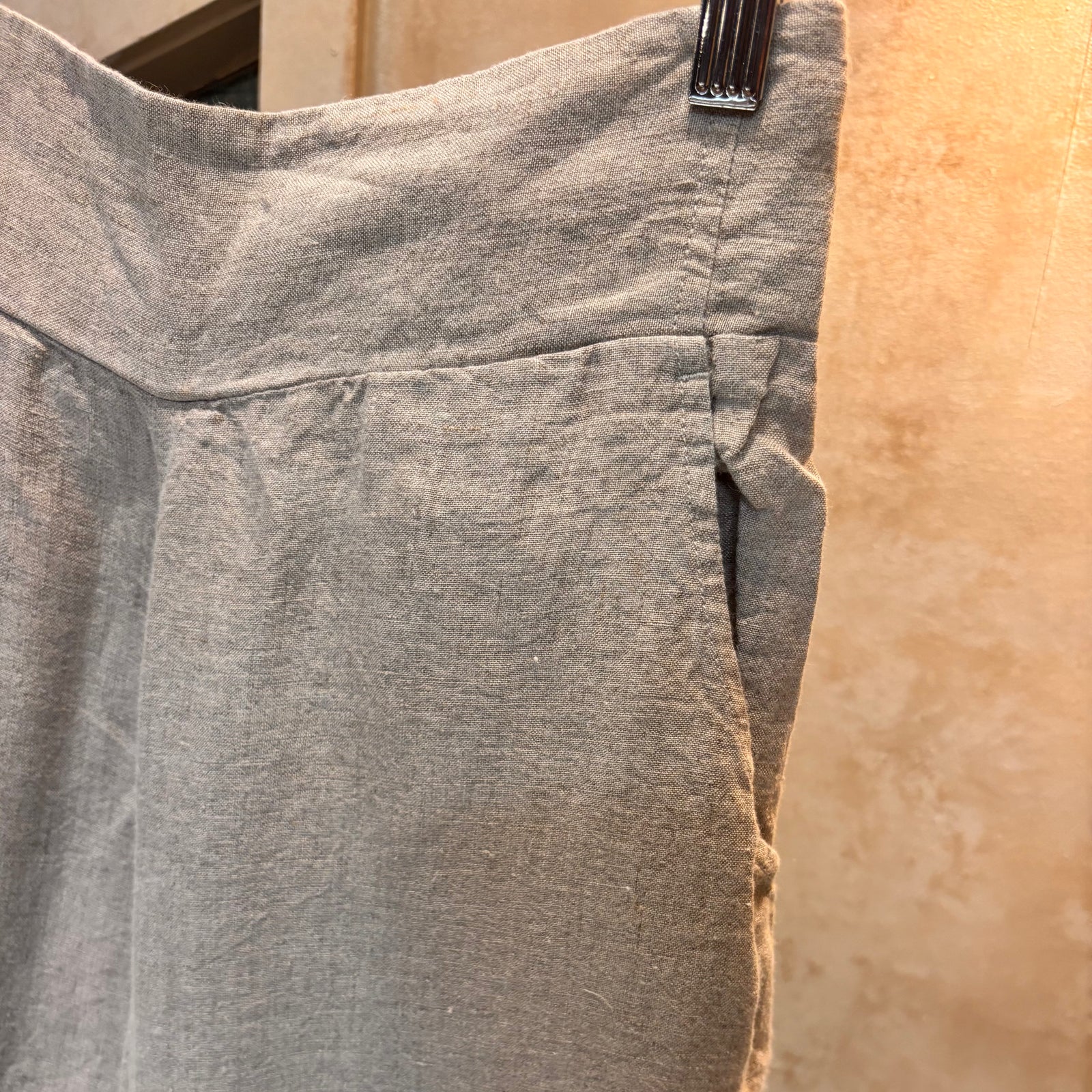 Italian Linen : Renata : Wide Leg Pants, S-M, Flat Front | Natural
