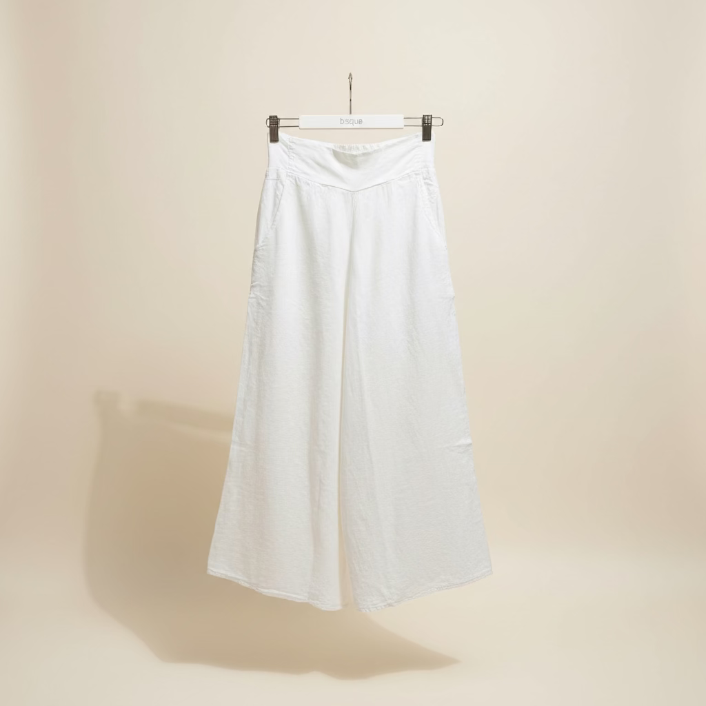 Italian Linen : Renata : Wide Leg Pants, XS-S : S-M | White