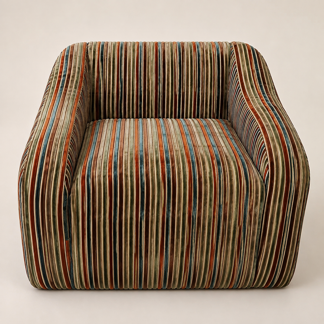 Occasional Chair : Roma : Gina Mixed Stripe Velvet : Upholstered Low Wide Modular Shaped 90cm deep x 100cm wide | Porto Upholstery