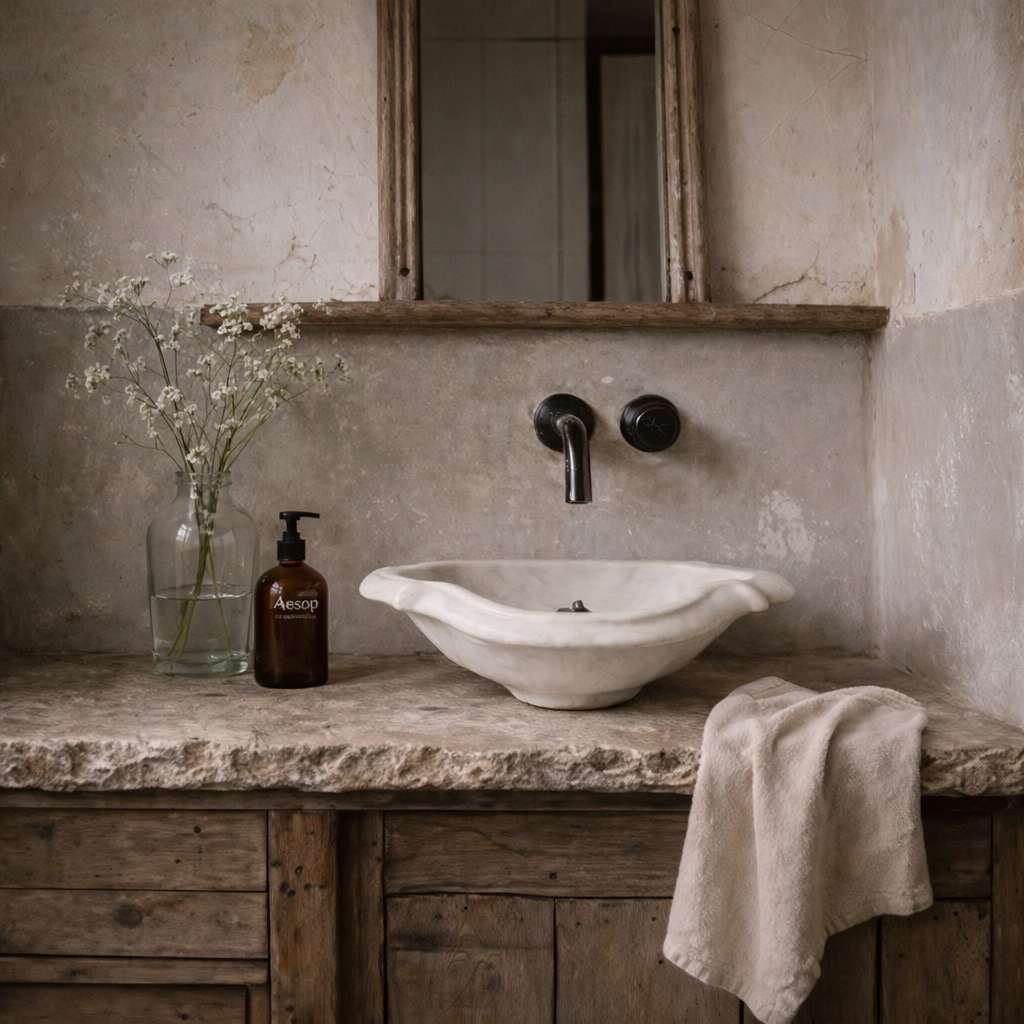Ryka 56cm carved white marble basin.